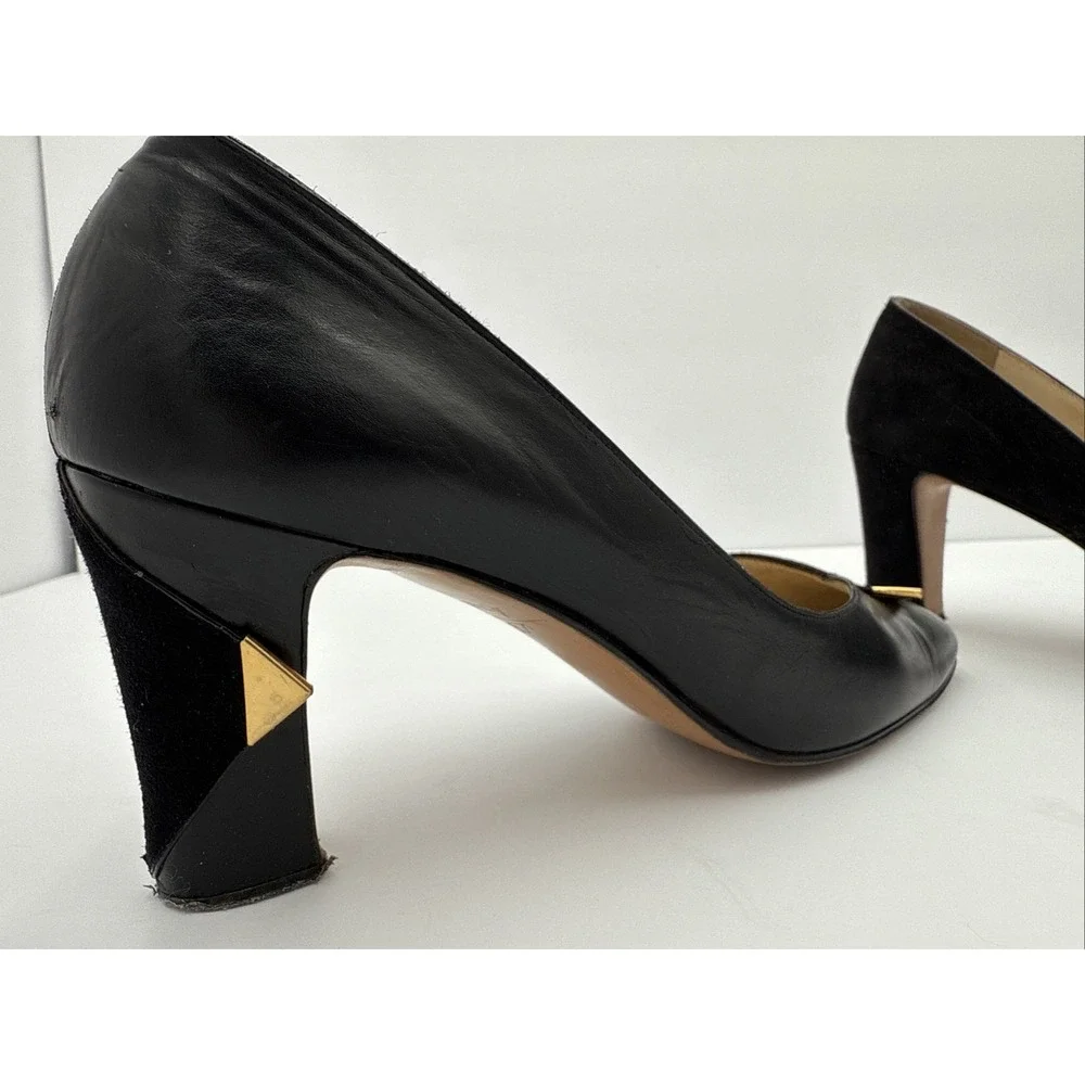 VTG Garolini Black Leather & Suede Italian Pumps‎ Heels Shoes Sz 9N